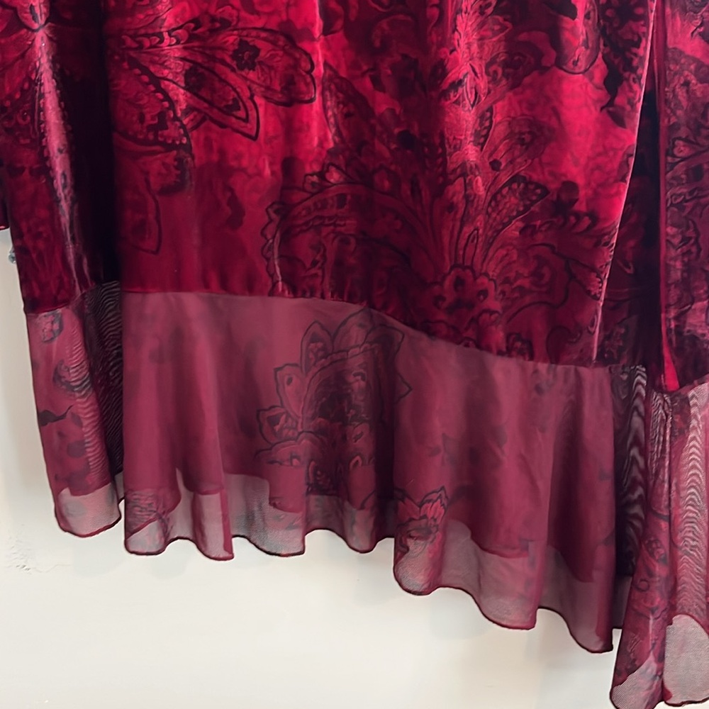 Vintage Velvet paisley Top Red Black Gothic Goth Rhinestone Dark Romantic Tunic - Picture 5 of 5